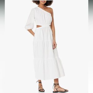 Elegant White One-Shoulder April Tiered Midi DRESS by The Drop. Size XL. New!
